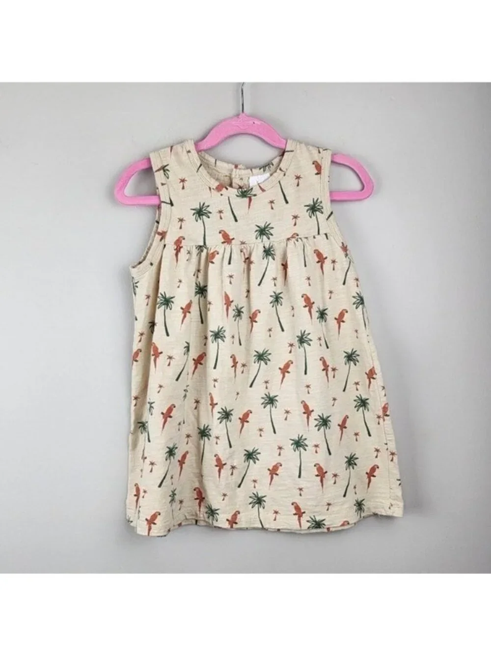 Velvet Fawn Sleeveless dress girls sz 6 palm trees parrot